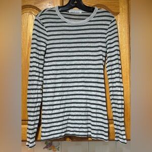 ALEXANDERWANG.T Gray/Black Striped Slub Jersey Linen Longsleeve Tee XS